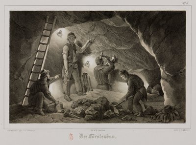 Kaivostoiminta, metallimalmit kaivostyöläiset, Saksa, n. 1851 tekijältä Unbekannt