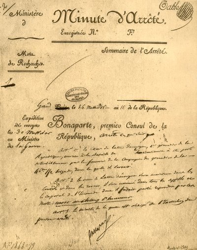 Ministerin määräys La Tour dAuvergnesta, 15. heinäkuuta 1803, 1921. tekijältä Unbekannt