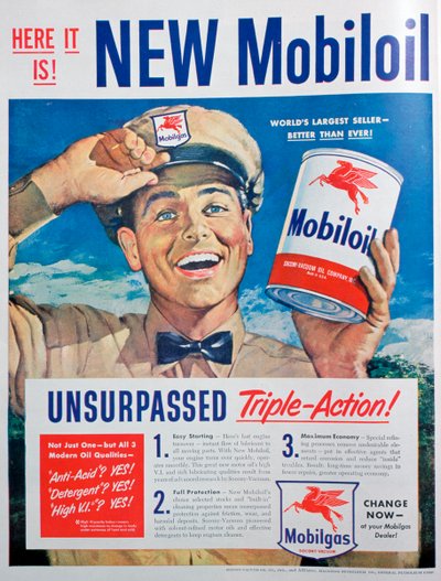 Mobiloil-moottoriöljyilmoitus, 1949 tekijältä Unbekannt