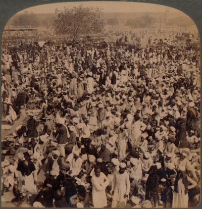 Muhammedilaiset paastopäivänä Jumman moskeijan ulkopuolella katsoen etelään, Delhi, Intia, 1903 tekijältä Unbekannt
