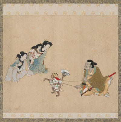 Apinakouluttaja ja apina tanssimassa, Edo-kausi, 1600-luvun loppu. tekijältä Unbekannt