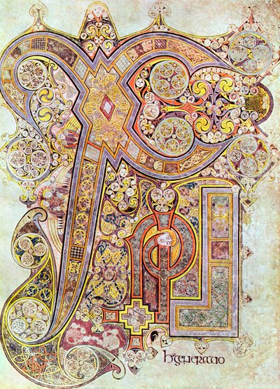 Monogrammisivu Book of Kells Christi Autem Generatiosta, c800 tekijältä Unbekannt
