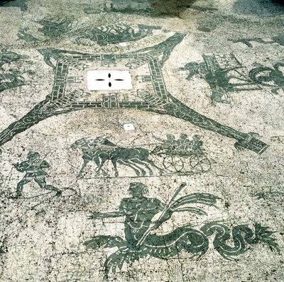 Mosaiikki, Muulien vetämät kärryt matkustajien kanssa, Cisarii. c1-luvulla tekijältä Unbekannt