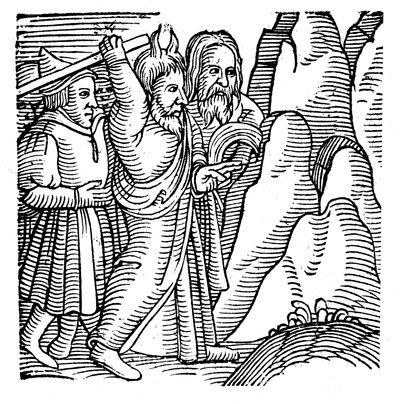 Mooses iskee kallioon erämaassa ja tuottaa vettä, 1557 tekijältä Unbekannt