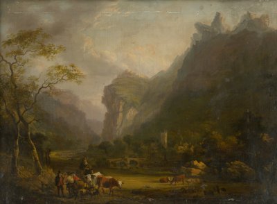 Mountain Valley ja figuraaliryhmä etualalla tekijältä Unbekannt