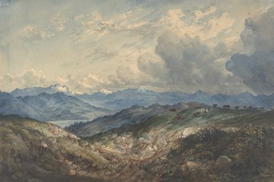 Vuoristoinen maisema lähestyvästä ukkosmyrskystä, 1800-luku. tekijältä Unbekannt