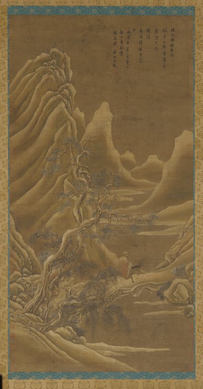 Vuoria, joki ja männyt - mies aasin selässä, Qing-dynastia, 1600-luku. tekijältä Unbekannt