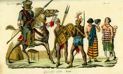 Bornun sheikin henkivartija Kanembu-lancerin ja Mungajousimiehen kanssa, Kanem-Bornu Empire tekijältä Unbekannt