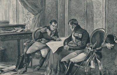 Napoleon ja Aleksanteri Tilsitissä tutkimassa Euroopan karttaa, 1807, 1896 tekijältä Unbekannt