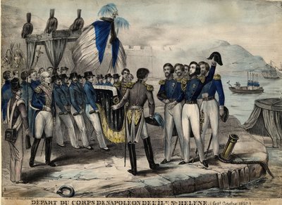 Napoleonin seurue ennen lähtöä St. Helenaan, n. 1840 tekijältä Unbekannt