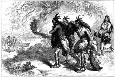 Amerikan intiaanit tuomassa majavannahkoja eurooppalaisille kauppiaille, 1600-luku 1880 tekijältä Unbekannt