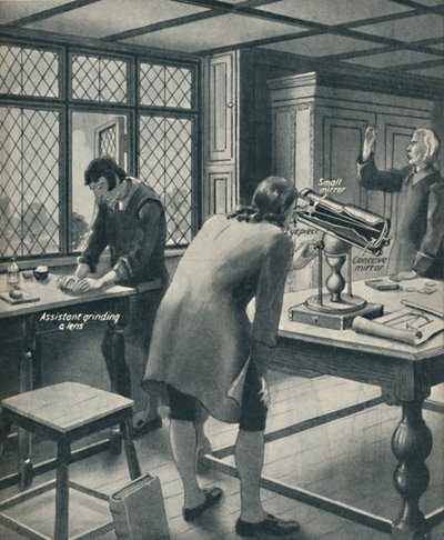 Newton keksii uuden teleskoopin, 1934 tekijältä Unbekannt