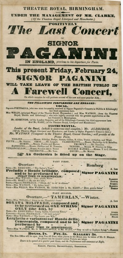 Niccolo Paganini - playbill tekijältä Unbekannt
