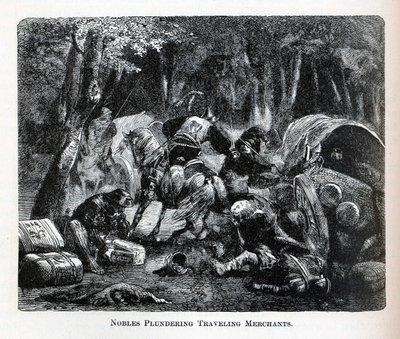 Aateliset ryöstävät matkustavia kauppiaita, 1882 tekijältä Unbekannt