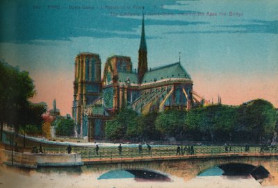 Notre-Damen katedraali, jossa näkyy Apse ja Pont Notre-Dame, Pariisi, 1920 tekijältä Unbekannt