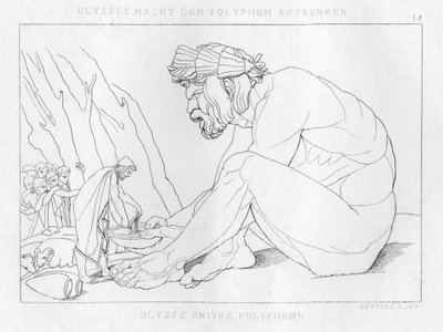 Odysseus juomassa Kykloopin Polyfemosin kanssa, 1833 tekijältä Unbekannt