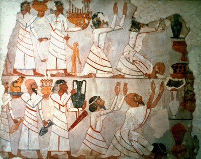 Tarjoukset kohtaus, seinämaalaus, egyptiläinen tekijältä Unbekannt