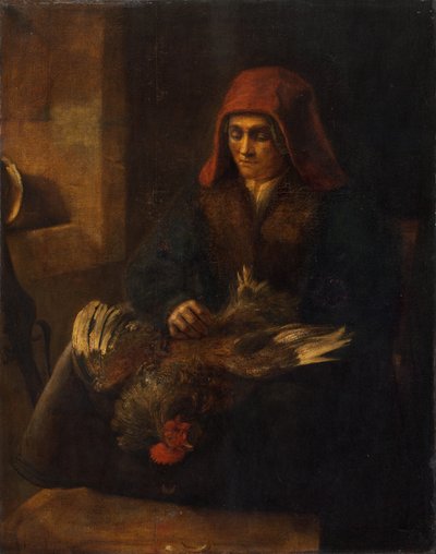 Vanha nainen kynimässä lintua, 16501655. tekijältä Unbekannt