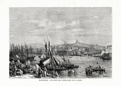 Vanha satama ja Notre Dame de la Garde, Marseille, Ranska, 1879 tekijältä Unbekannt