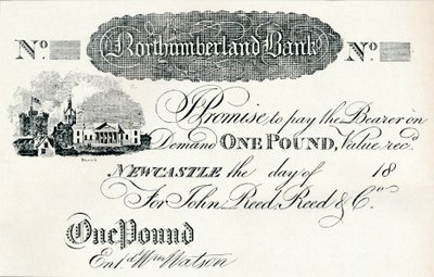 Northumberland Bankin yhden punnan seteli, c1820 tekijältä Unbekannt
