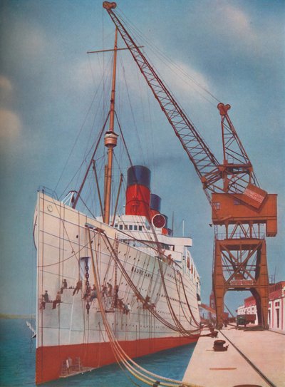 Yksi suosituimmista transatlanttisista laivoista, Mauretania Southamptonissa, 1937 tekijältä Unbekannt
