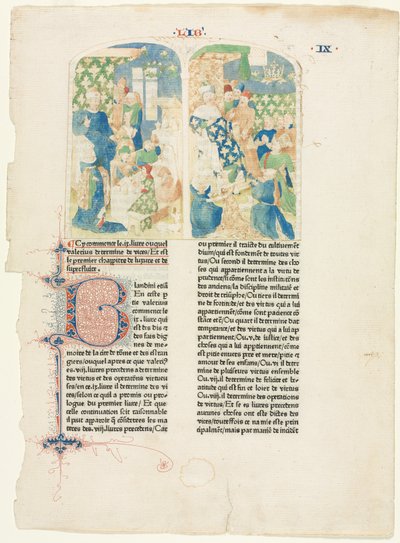 Valerius Maximussin kirjan IX avaussivu 1476 tekijältä Unbekannt