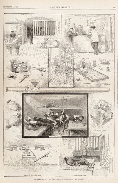 Oopiumin tupakointi New Yorkissa Harpers Weeklystä, 24. syyskuuta 1881, 1881 tekijältä Unbekannt
