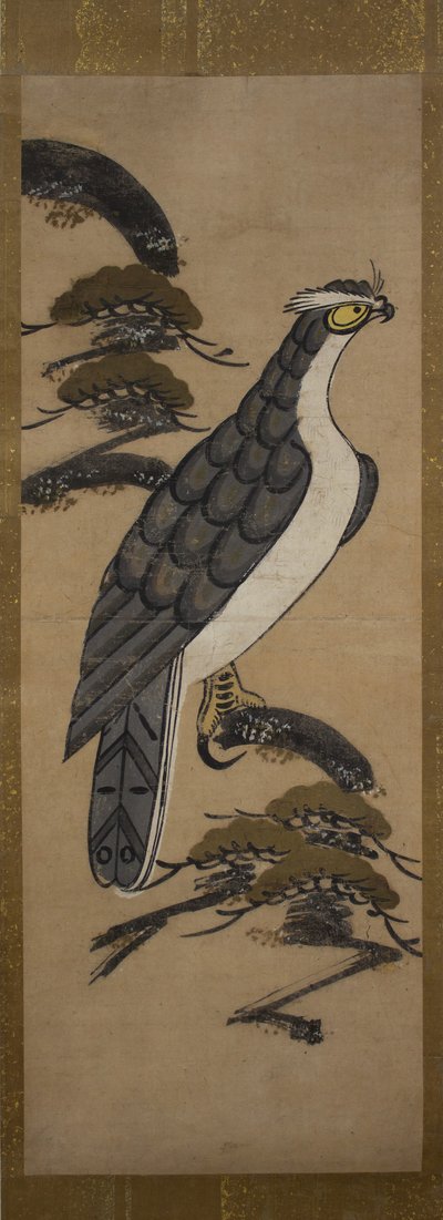 Otsu-e of Falcon mäntyllä, 1700-luku. tekijältä Unbekannt