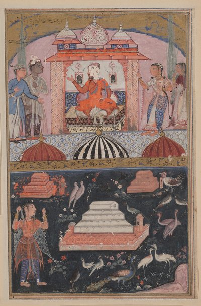Sivu elokuvasta Tales of a Parrot Tuti-nama: Ensimmäinen yö: Kauppias kuulee, n. 1560. tekijältä Unbekannt