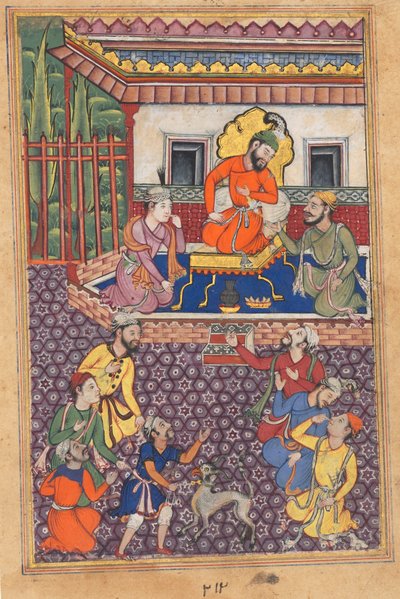 Sivu julkaisusta Tales of a papukaija Tuti-nama: Neljäkymmentäkuudes yö: Ujjainin Rajan hovi, n. 1560 tekijältä Unbekannt