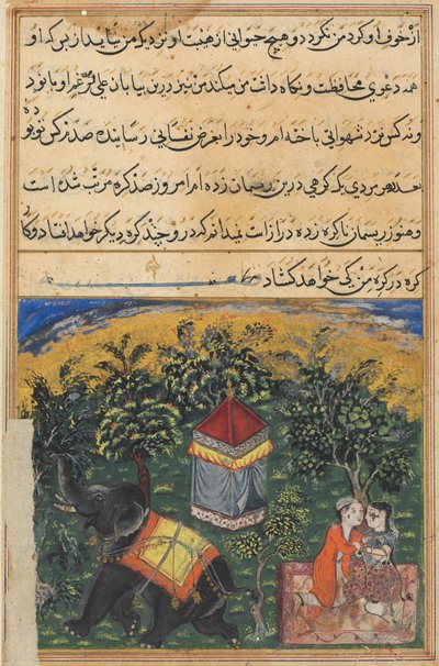 Sivu julkaisusta Tales of a papukaija Tuti-nama: Neljäs yö: Rääkkärin vaimo pettää..., c. 1560. tekijältä Unbekannt