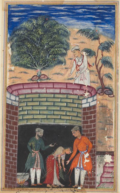 Sivu julkaisusta Tales of a Parrot Tuti-nama: Seitsemäs yö: Kuninkaan tytär..., n. 1560. tekijältä Unbekannt