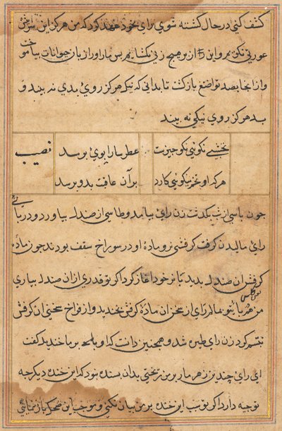 Sivu julkaisusta Tales of a Parrot Tuti-nama: tekstisivu, n. 1560. tekijältä Unbekannt