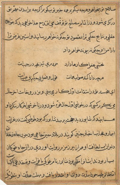 Sivu julkaisusta Tales of a Parrot Tuti-nama: tekstisivu, n. 1560. tekijältä Unbekannt