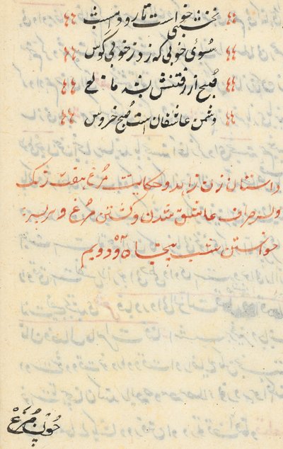 Sivu julkaisusta Tales of a Parrot Tuti-nama: tekstisivu, n. 1560. tekijältä Unbekannt