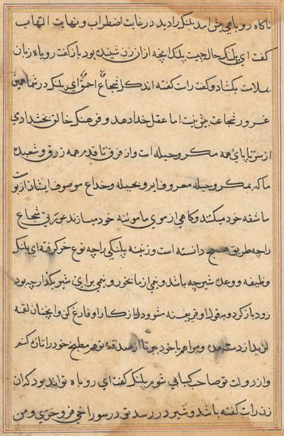 Sivu julkaisusta Tales of a Parrot Tuti-nama: tekstisivu, n. 1560. tekijältä Unbekannt