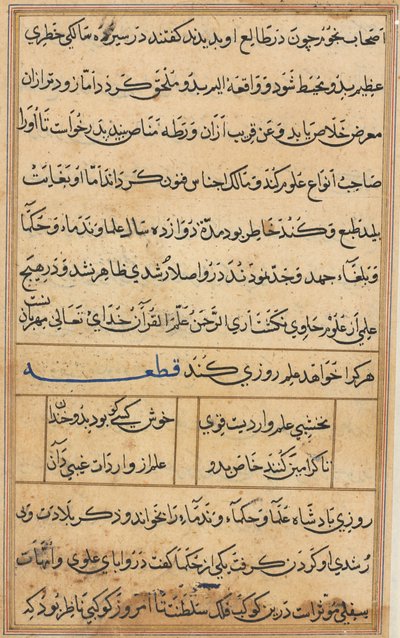 Sivu julkaisusta Tales of a Parrot Tuti-nama: tekstisivu, n. 1560. tekijältä Unbekannt