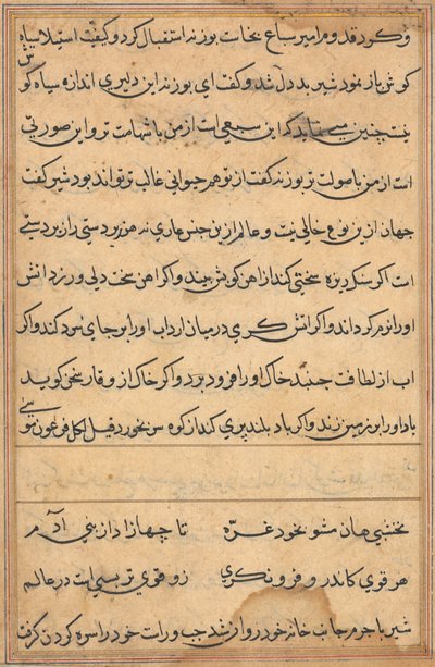 Sivu julkaisusta Tales of a Parrot Tuti-nama: tekstisivu, n. 1560. tekijältä Unbekannt