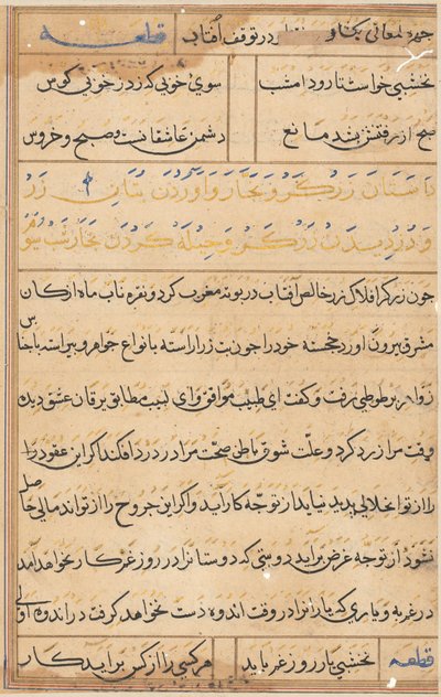 Sivu julkaisusta Tales of a Parrot Tuti-nama: tekstisivu, n. 1560. tekijältä Unbekannt