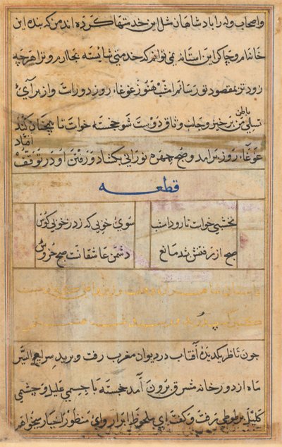 Sivu julkaisusta Tales of a Parrot Tuti-nama: tekstisivu, n. 1560. tekijältä Unbekannt