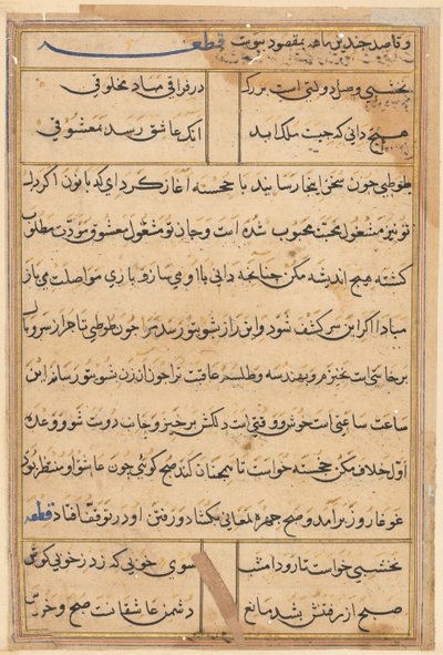 Sivu julkaisusta Tales of a Parrot Tuti-nama: tekstisivu, n. 1560. tekijältä Unbekannt