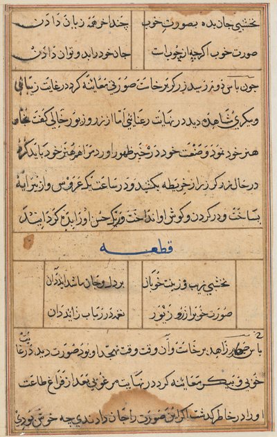 Sivu julkaisusta Tales of a Parrot Tuti-nama: tekstisivu, n. 1560. tekijältä Unbekannt