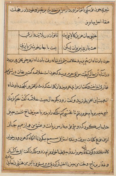 Sivu julkaisusta Tales of a Parrot Tuti-nama: tekstisivu, n. 1560. tekijältä Unbekannt