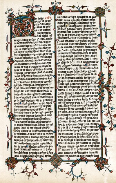 Sivu Wycliffesin Raamatun käännöksestä englanniksi, c1400 tekijältä Unbekannt