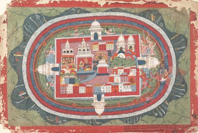 Sivu hajallaan olevasta Bhagavata Purana -käsikirjoituksesta Krishnan elämä, n. 1775. tekijältä Unbekannt