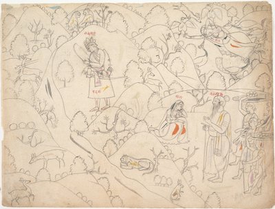 Sivu hajallaan olevasta Ramayana-tarinasta Ramasta, 1800-luvun ensimmäisestä neljänneksestä. tekijältä Unbekannt