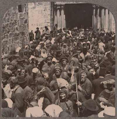 Palmukulkue poistumassa Pyhän haudan kirkosta, n. 1900 tekijältä Unbekannt