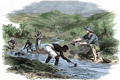 Kullanhuuhdonta Kalifornian kultakuumeen aikana 1849 tekijältä Unbekannt