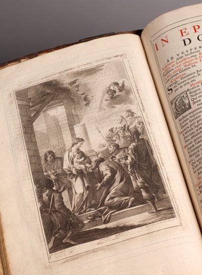 Seurakunnan museo. Missal latinaksi. Kaiverrukset Joachim Ballesterilta. Paperia ja nahkaa. 1700-luvulla. tekijältä Unbekannt