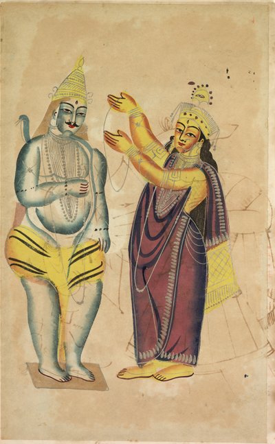 Parvati asettaa hääseppeleen Shivalle, 1800-luku. tekijältä Unbekannt
